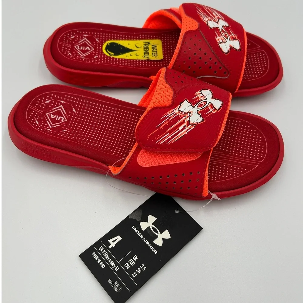 Under Armour UA Y Mercenary SL Slides Youth 4 Red New Water Friendly 3026154-600